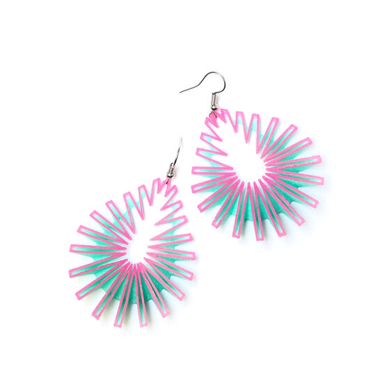 Pink and green 3D printed drop earrings